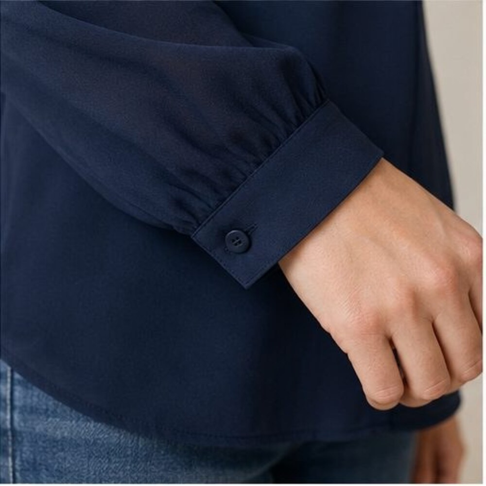 Navy Ruffle Collar Blouse - Picture 5 of 6